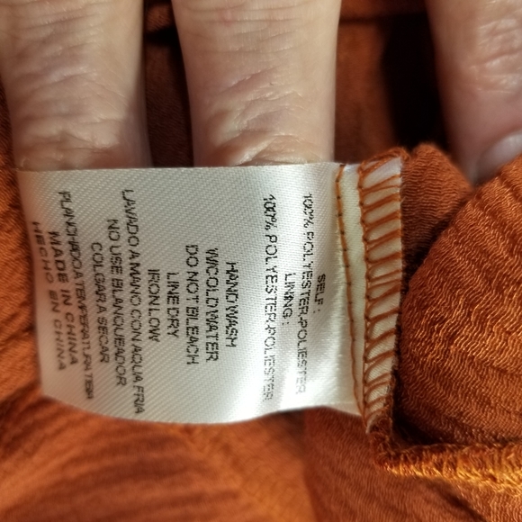 & Merci Woman SzL Romper Ruffle Long Sleeve Drawstring Waist V Neck Burnt Orange - Picture 8 of 13